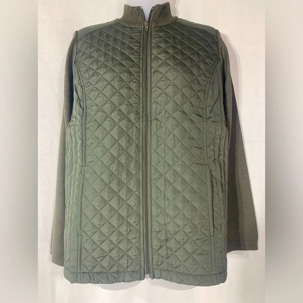 Linea By Louis Dell’Olio Olive Green Quilted women’s sweater Jacket Size 8 - Picture 2 of 9